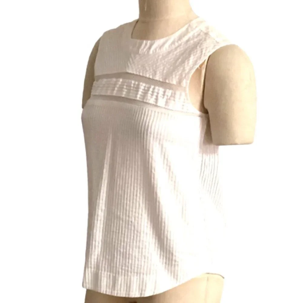 J Crew Pleated Cotton Shirt Sleeveless Top Pintuck Blouse Sz 00 White #157D‎